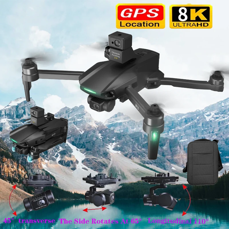 

M10 MAX 8K GPS 5G Drones WIFI 3 Axis Gimbal Camera Brushless Motor TF Card Professional Drone RC Quadcopter Remote Control Plane