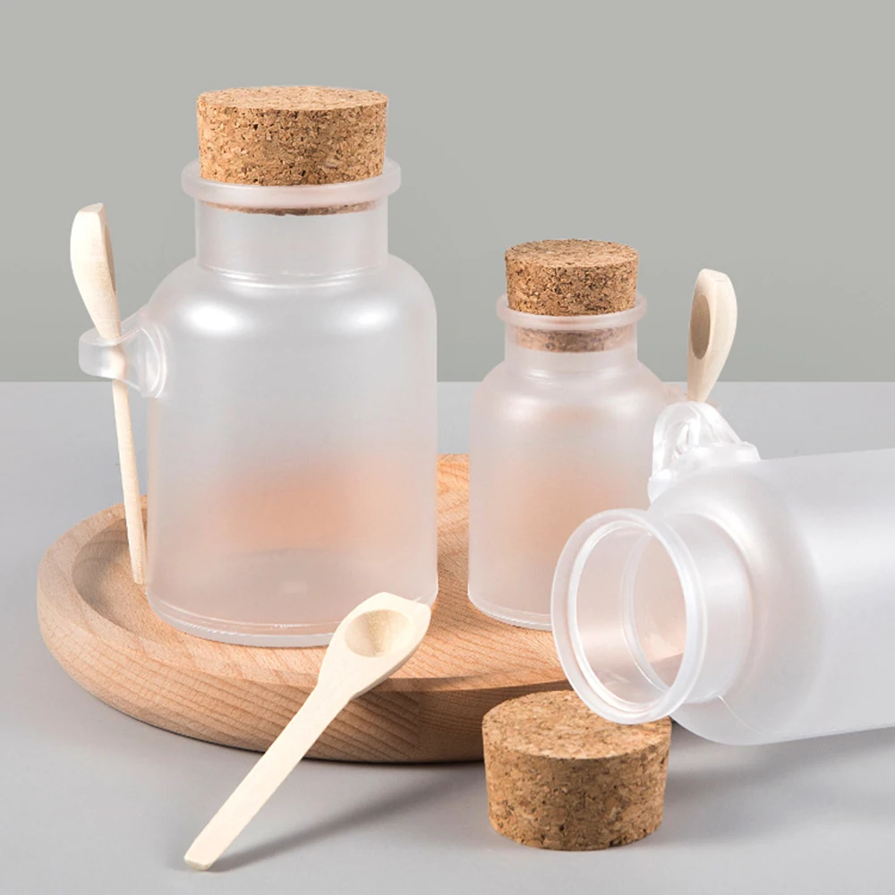 

Scrub Bath Salt Abs Bottle Sealed Jar Wooden Spoon Soft Cork Storage Stopper Bottle Seal Bottle Refillable Mask Powder Jar