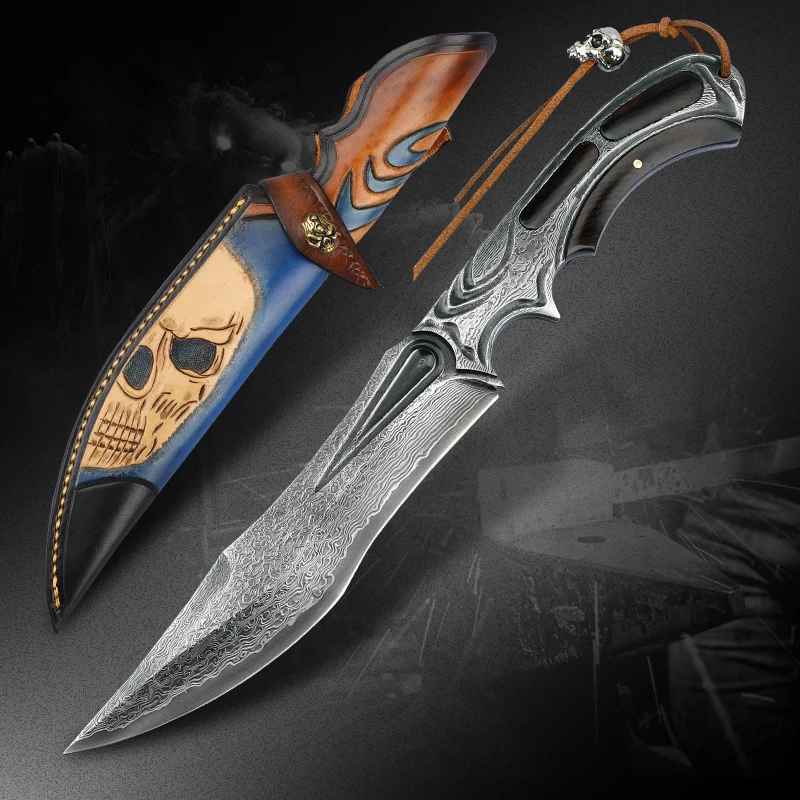 

VG10 Damascus Steel Full Tang Fixed Blade Straight Knife Outdoor Survival Camping Hunting Knife Tactical Self-Defense EDC Tool
