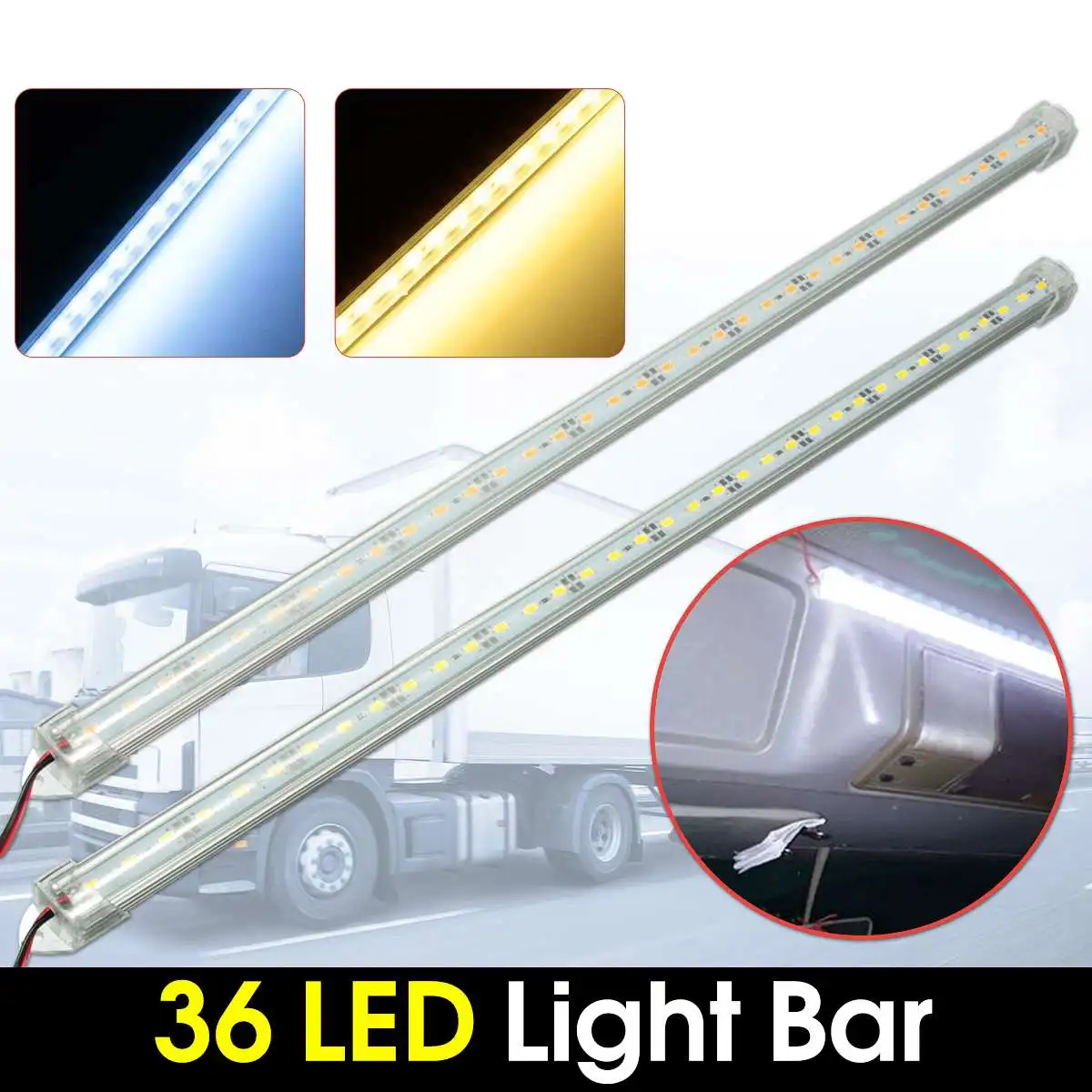 

2pcs 50cm SMD 5630 36 LED 12V DC Car Interior Strip Light Bar LED Bar Van Boat Caravan Auto Warm Cold White PC Cover