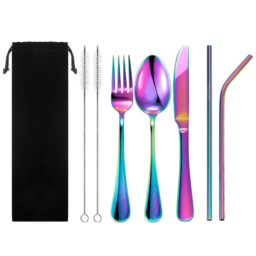 7 шт. походный дорожный набор серебряных изделий из нержавеющей стали столовые