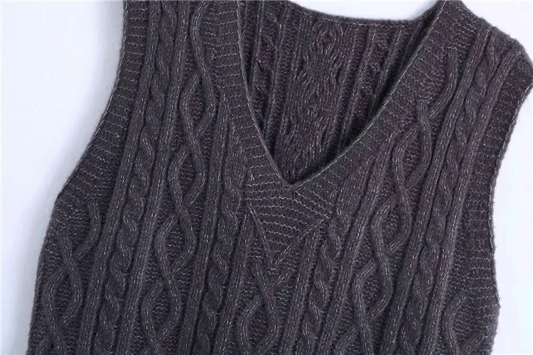 

Autumn Winter Women's Clothing European American V-neck Pullover Solid Color Knitted Urban Leisure Bandage Dress Outer Vest