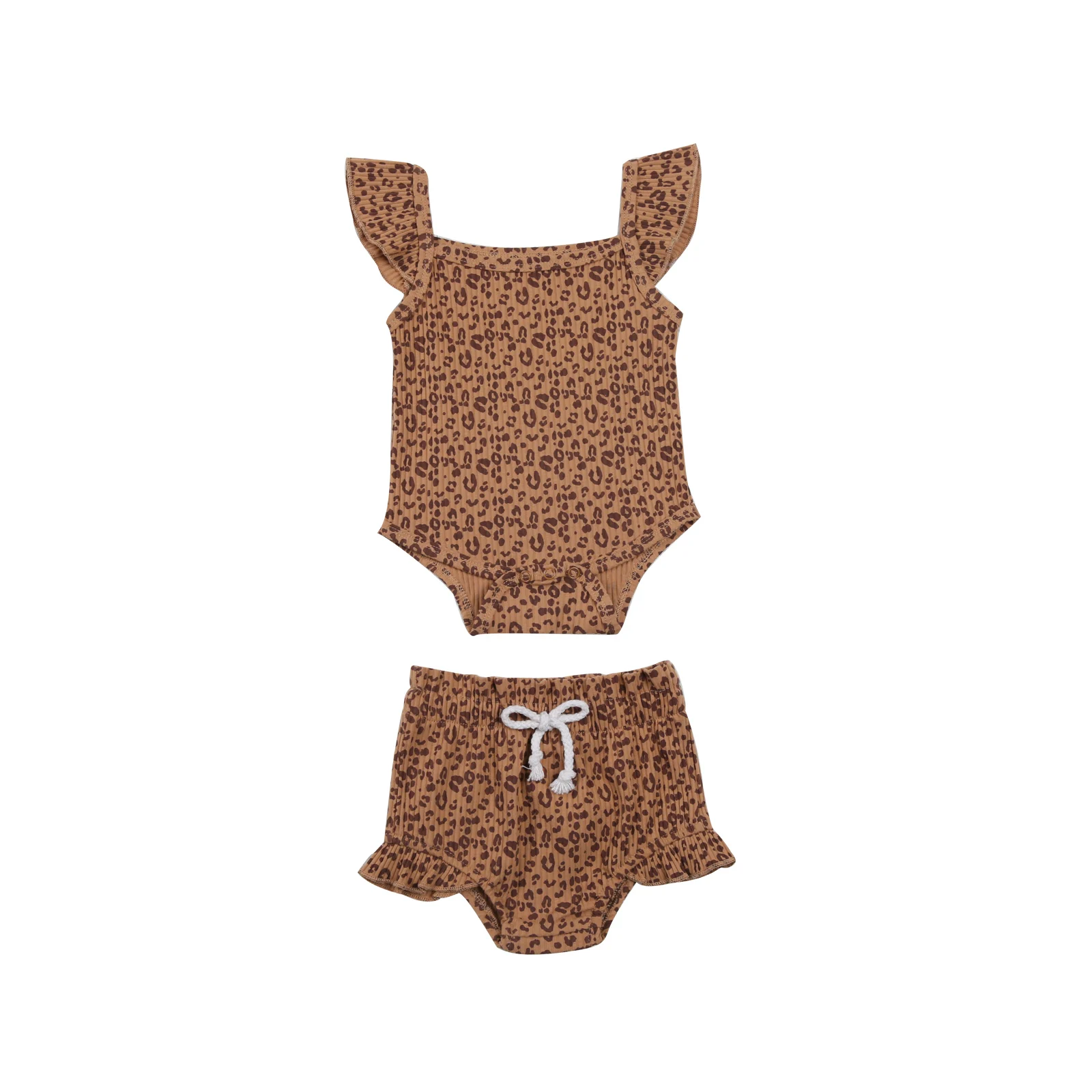 

2Pcs Baby Girls Leopard Print Set Fly Sleeve Ruffle Romper PP Shorts Infant Toddler Summer Outfits Newborn Clothing 0-18M