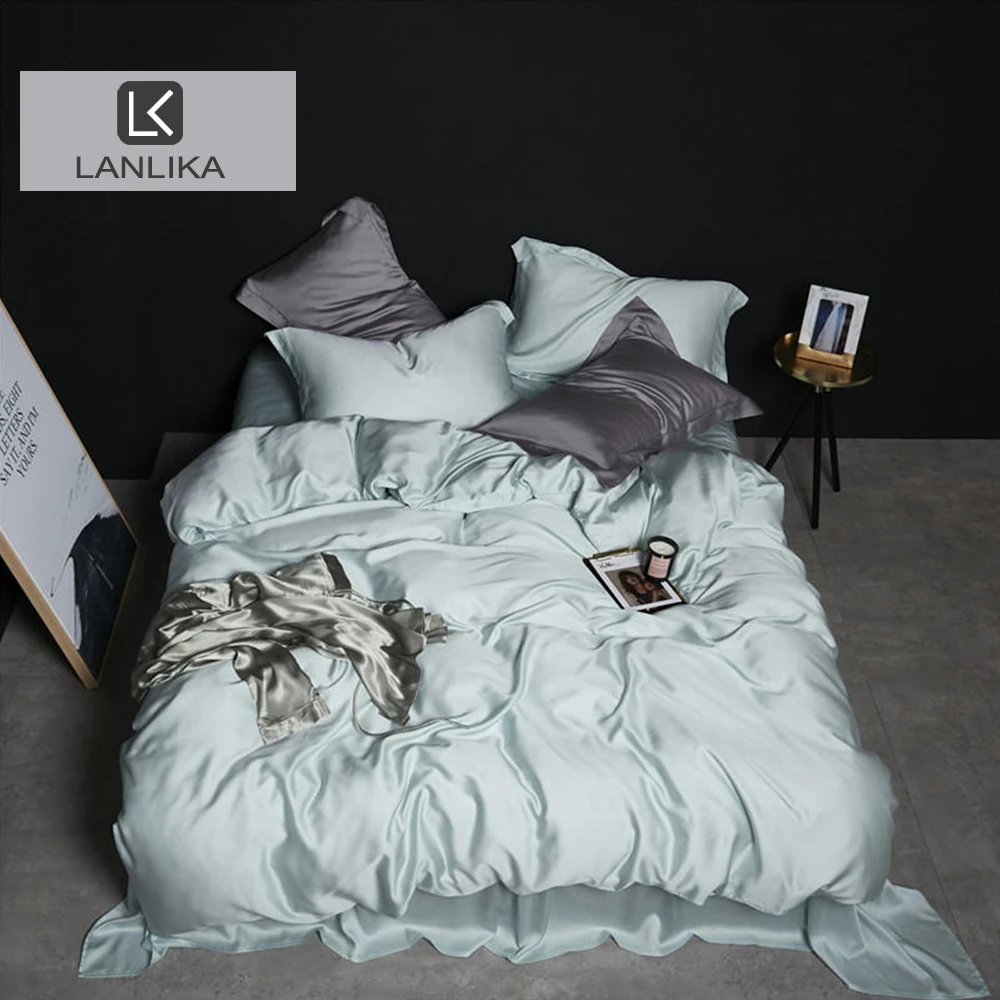 Lanlika Роскошный 100% Шелковый мятно зеленый комплект постельного белья красивая