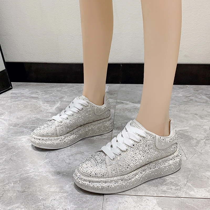 

Women's Vulcanized Shoes Platform Sneakers Women 2021 Fashion New Rhinestone Thick Bottom Casual Sneakers Women Basket Femme