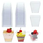 Прозрачный трапециевидный контейнер для еды, 50 шт., 60 мл, одноразовые пластиковые стаканчики для желе, йогурта, муссов, выпечки десертов
