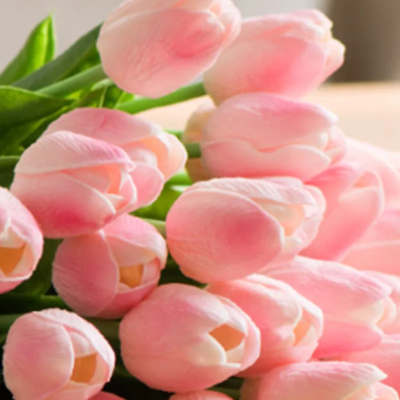 

31Pcs Mini Artificial Tulip Flower Real Press Wedding Flower Bouquet for Home Decoration Gradient Pink