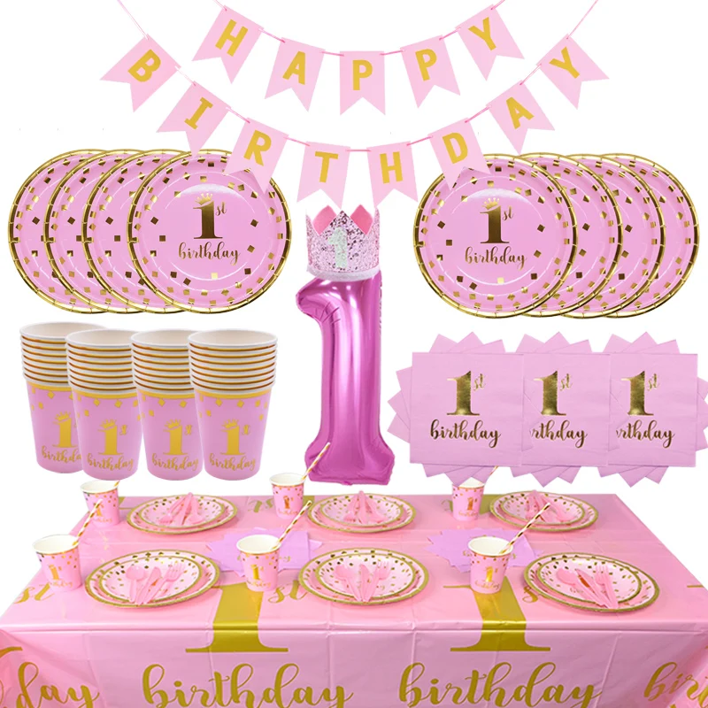 1 й мальчик/девочка день рождения декоративные принадлежности синий/розовый