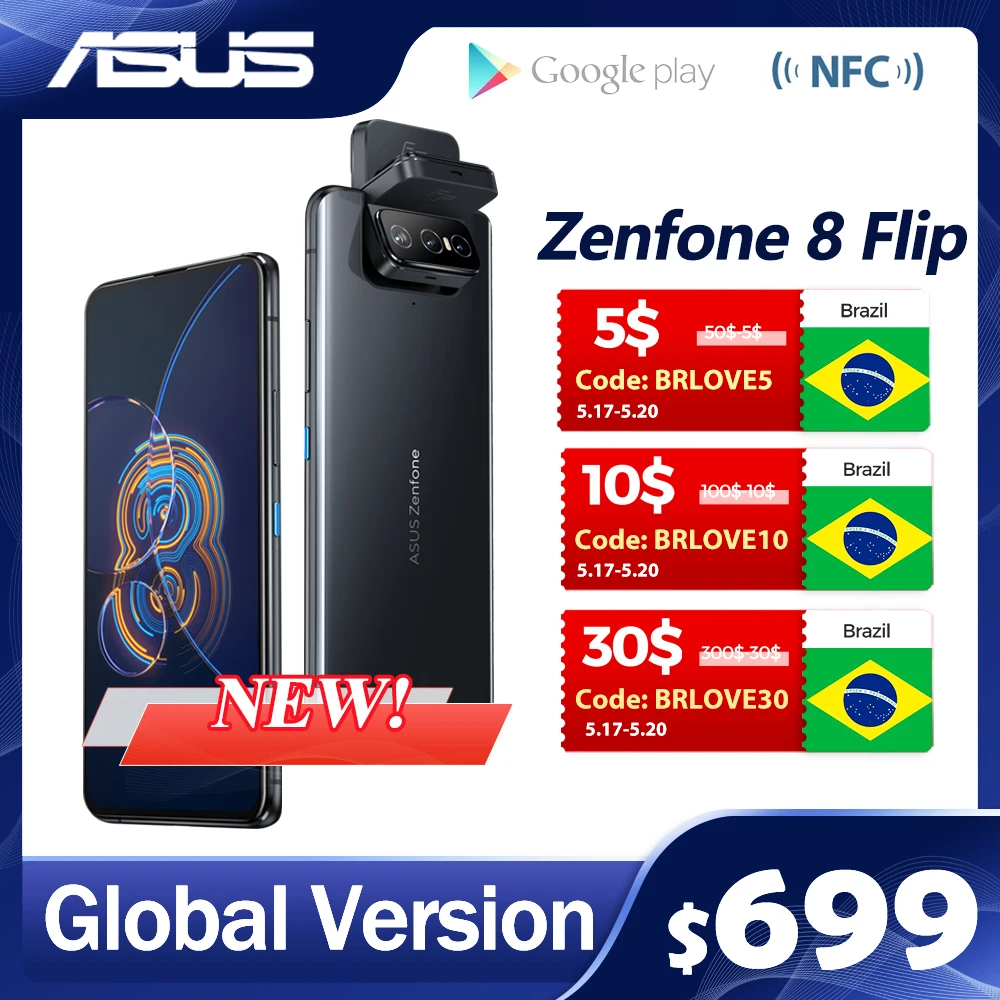 Original ASUS Zenfone 8 Flip Global Version Snapdragon 888 8GB RAM 128/256GB ROM 6.67'' 5000mAh NFC Android OTA 5G Cellphone