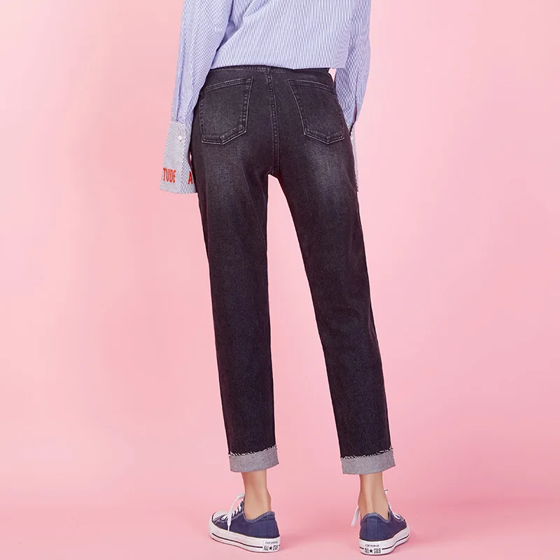 LEIJIJEANS newLarge size women's high waist black harem pants cuffed trousers cool head button fashion ladies jeans 9028 | Женская