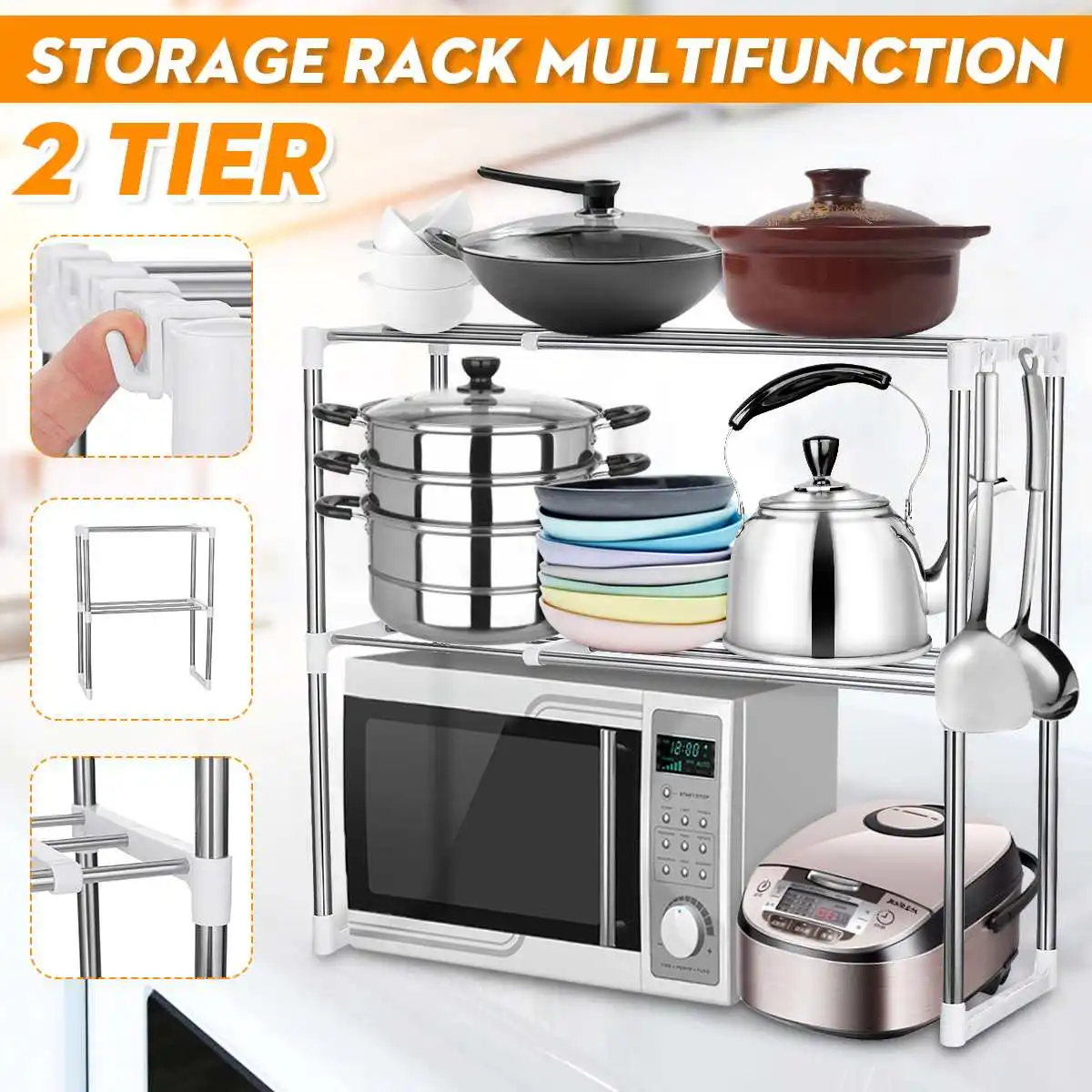 Kitchen Storage Shelf Rack Microwave Oven Shelving Unit 2 3 Tier Multi Functional Standing Type Leather Bag Kitchen Storage Shelf Rack Microwave