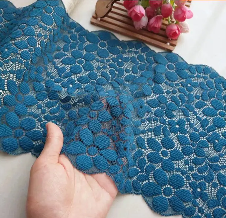 Высококачественная синяя эластичная жаккардовая кружевная отделка красивая
