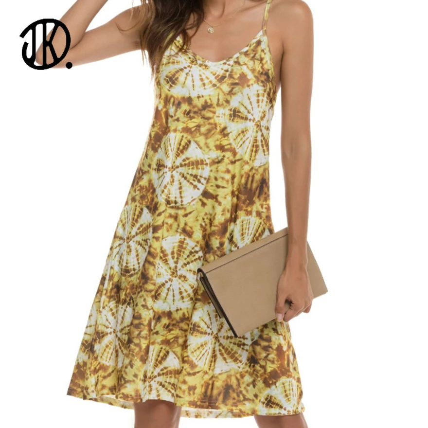 

Beach Style Sling Dresses Tie-Dye Printed Sexy Sleeveless Loose A-line Dress Oversized 5XL Summer Short Dress Oversized Vestidos