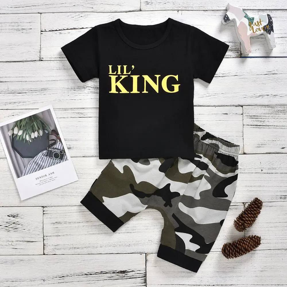 Toddler Kid Infant Baby Boy T-shirt Tops+yellow Letter Pants Outfit Summer Holiday Clothes | Детская одежда и обувь
