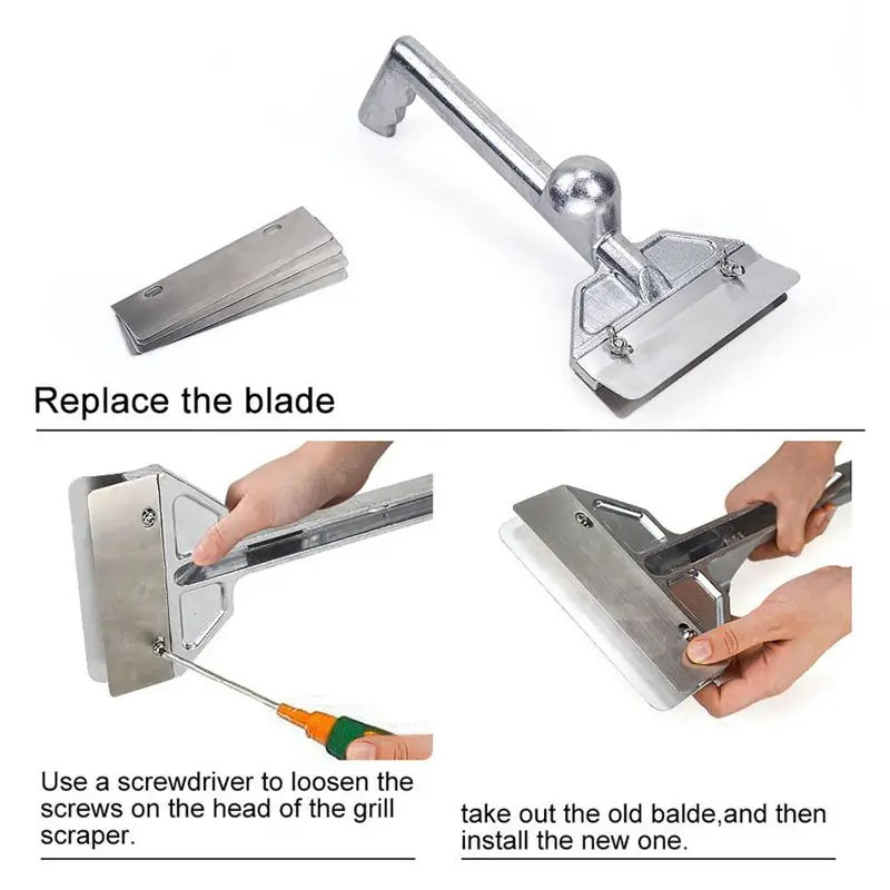 

Heavy Duty Outdoor Grill Scrapers Set Casting Aluminum Commercial Griddle Scraper with 5 Blades + Small Slant Edge Grill Scraper