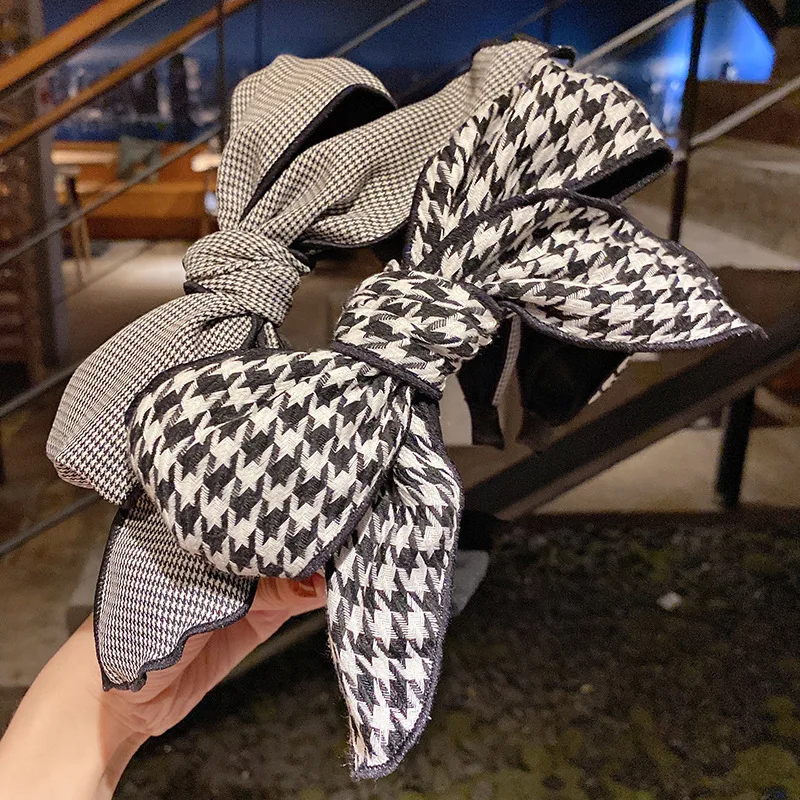 

Женский обруч для волос с большим бантом, ободок в Корейском стиле с рисунком «гусиные лапки», обруч для волос с леопардовым принтом, аксесс...