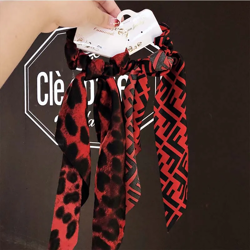 New Women Vintage Leopard Print Ribbon Elastic Hair Bands National Style Headband Scrunchie Rubber Band Fashion Hair Accessories