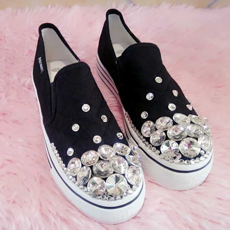 Новинка 2020 женские парусиновые туфли kitty стразы на заказ Повседневная модная