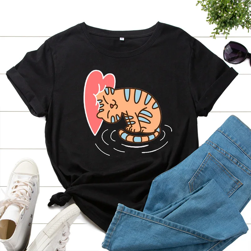

Летние милые свободные футболки в стиле Харадзюку, топ, женская одежда, пуловеры с коротким рукавом и животным рисунком, футболки для женщин