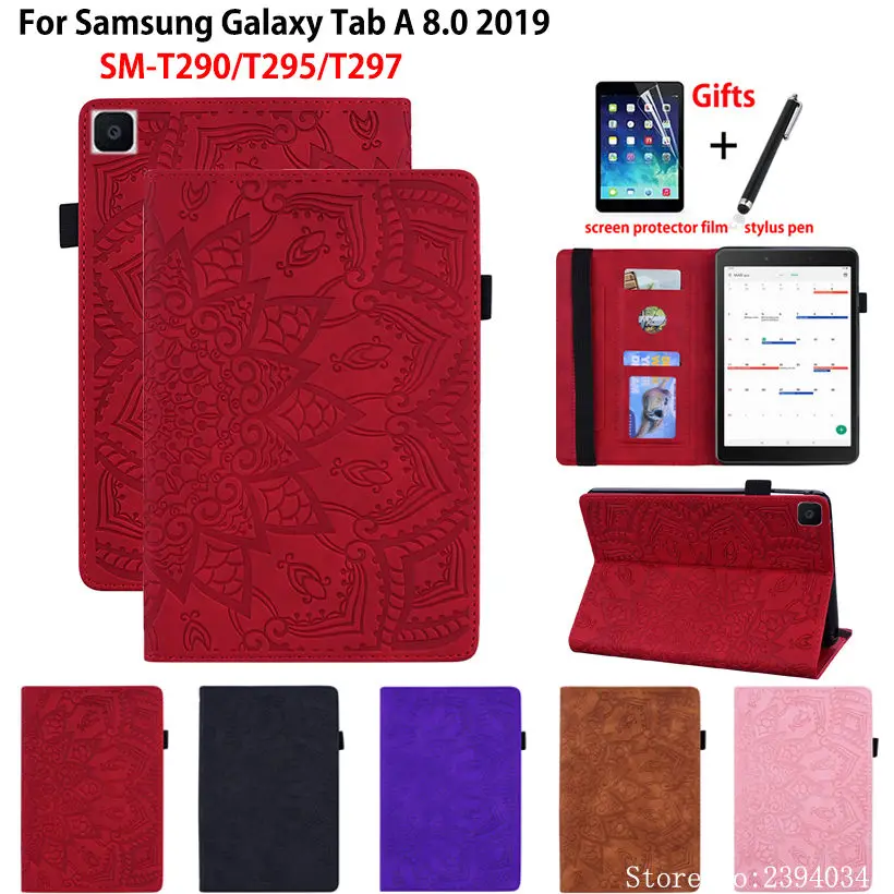 

SM-T290 Funda For Samsung galaxy tab A 8.0 2019 Case Cover SM-T295 T290 T295 T297 Embossed Silicone PU Leather Stand Shell Capa