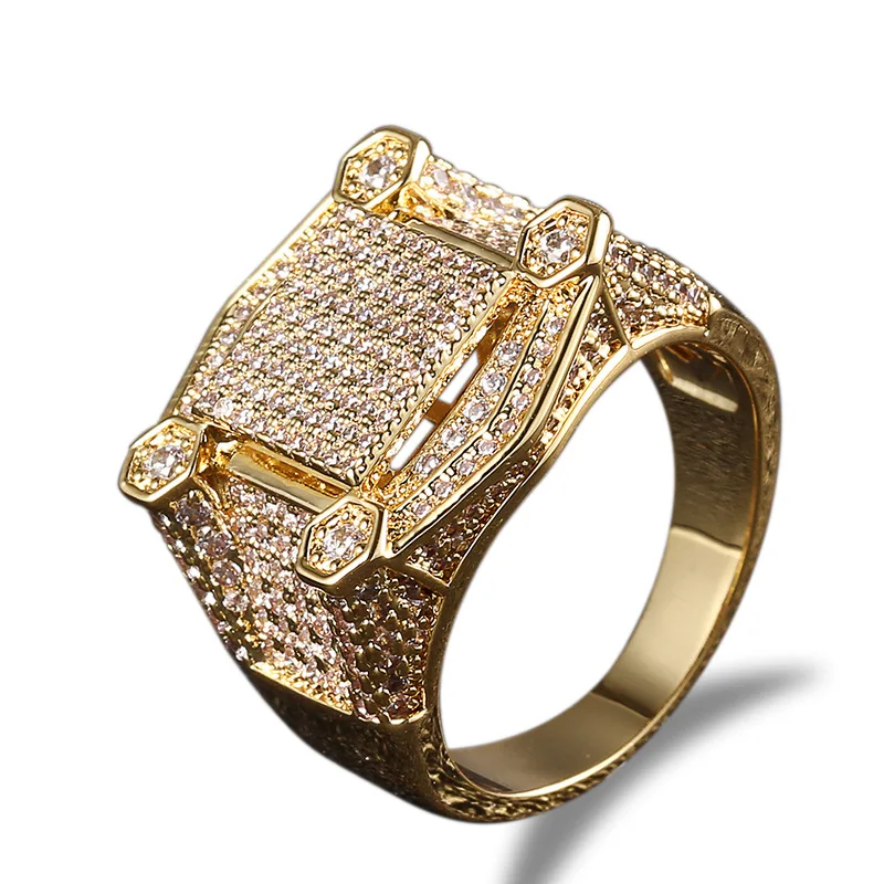 

Hip Hop White Zircon Full Crystal Rings Engagement Ring Jewelry Iced Out Micro Pave CZ Finger Ring Square Rings for Women Men