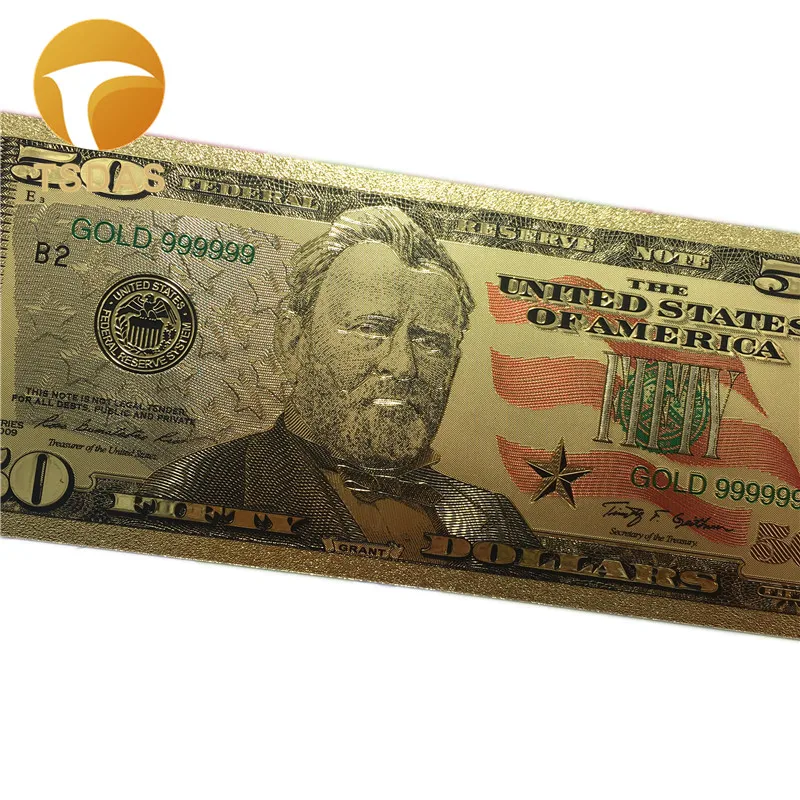 Красочные банкноты США 50 долларов Позолоченные красивые декорации и