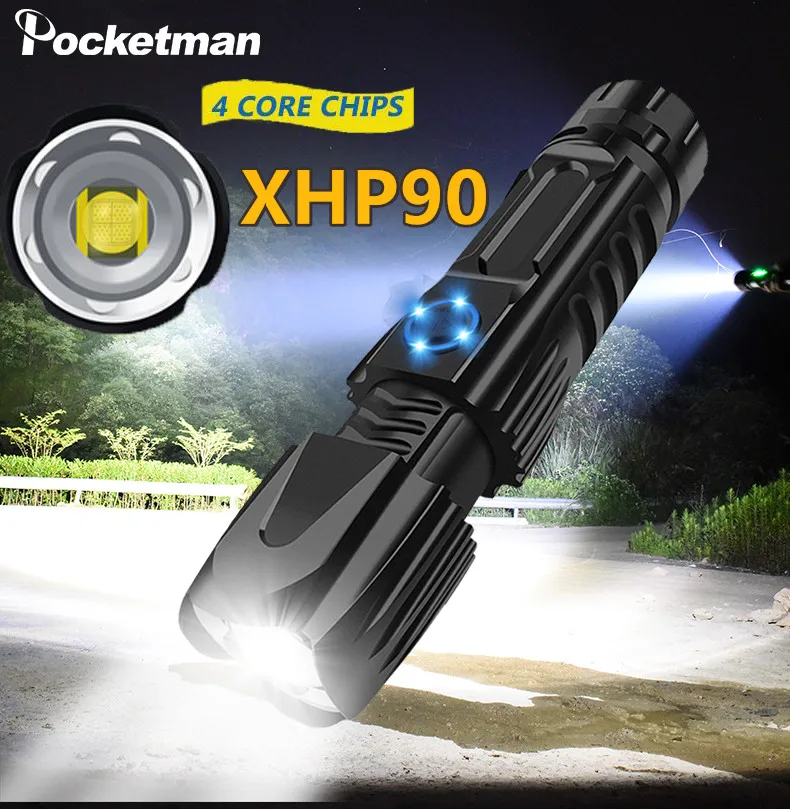 Суперъяркий светодиодный фонарик XHP90.2 тактический Водонепроницаемый фонарь XLamp