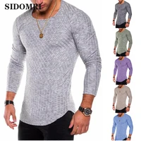 hot news long sleeve t shirt men solid color sleeve pleated patch detail spring casual tops pullovers fashion slim basic tops