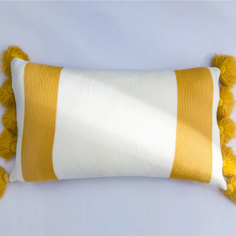 Yellow B 35x65cm Горчичный чехол для подушки, винтажный квадратный чехол с кисточками, желтый, черный, фиолетовый, белый, в полоску 45 см* 45 см, Мягкий шар для украшения дома - Цвет: Yellow B 35x65cm