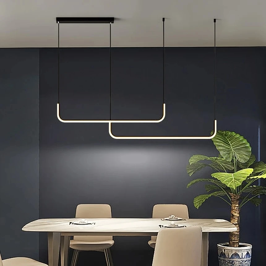Modern LED Ceiling Chandelier for Table Dining Room Kitchen Bar Minimalist Pendant Home Decor Lighting Black Lustre Lamps