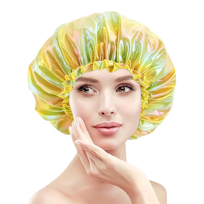 

Colorful Laser Silky Bonnet Turban Ladies Elastic Band Adjustable Night Cap Long Hair Fashion Head Accessories Hip Pop Hair Care