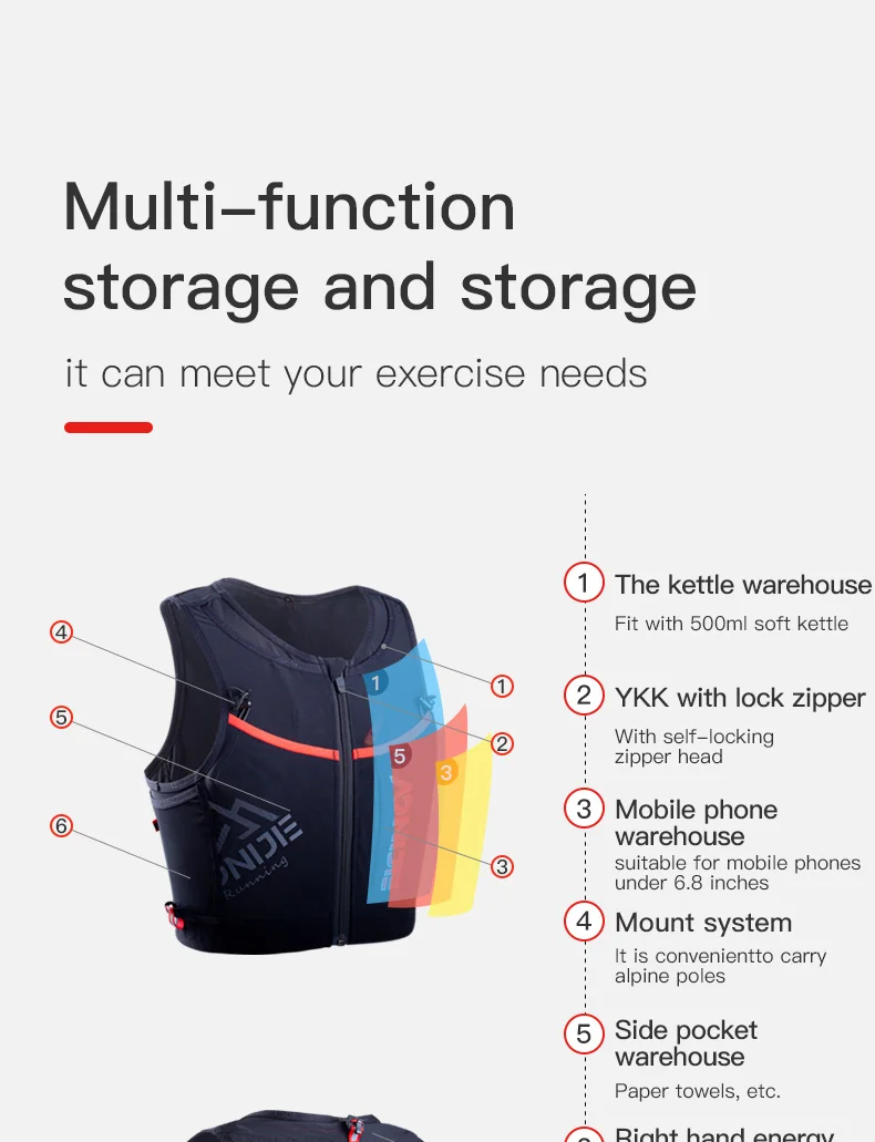 AONIJIE C9106 10L Quick Dry Sports Backpack Hydration Pack Vest Bag With Zipper For Hiking Running Marathon Race Water bag 1.5L