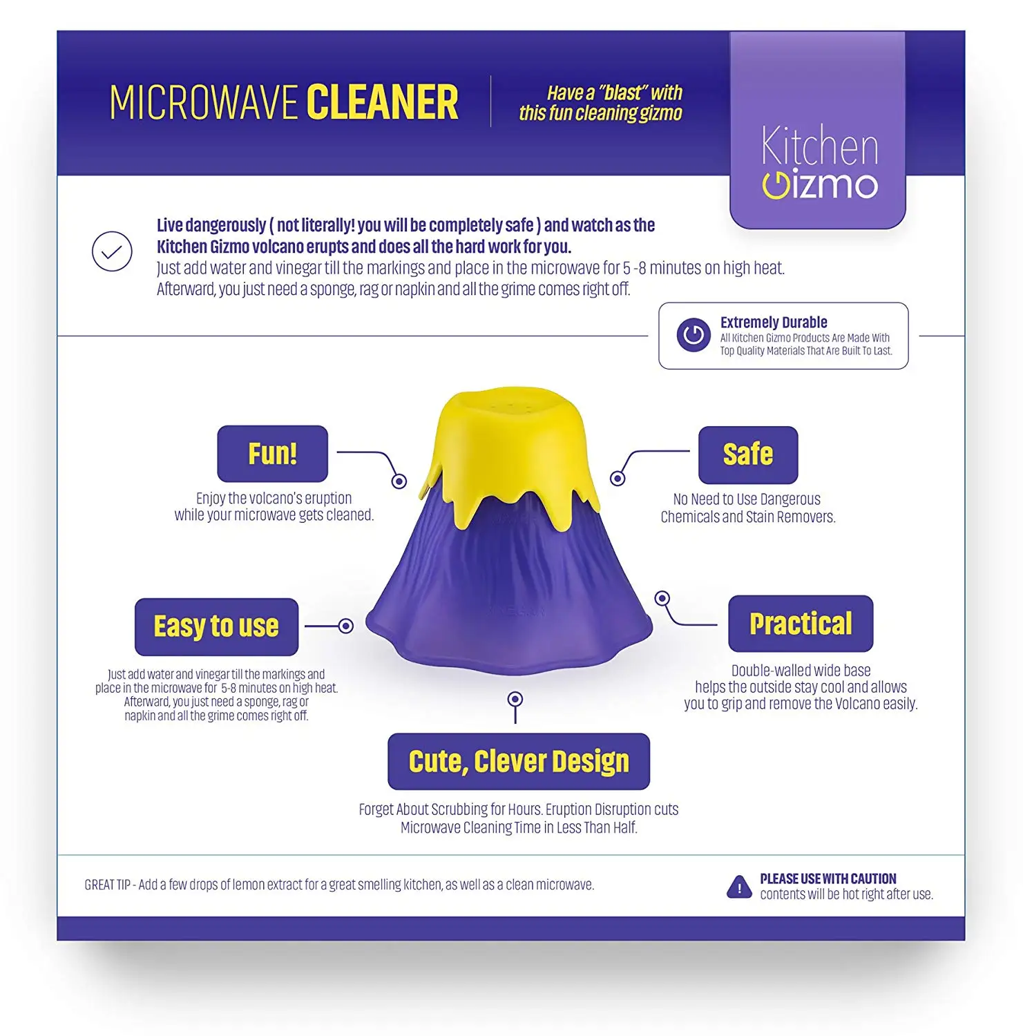 Умный пароочиститель для микроволновой печи Volcano Добавьте воду и уксус горячий