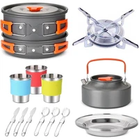 camping travel equipment tableware cookware kit pots burner gas stove accessories kitchen utensils sets picnic bbq supplies
