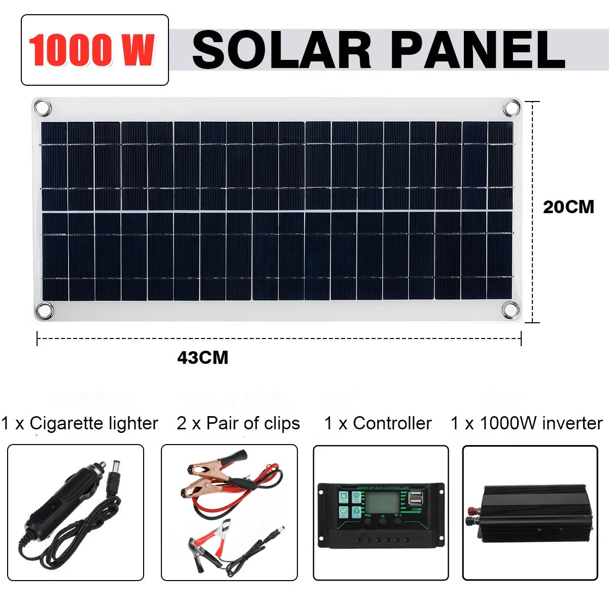 1000W 12V Solar Panel Inverter System Kit Car Van Boat Camper Battery Charger+1000W Controller 10A/60A/100A | Электроника