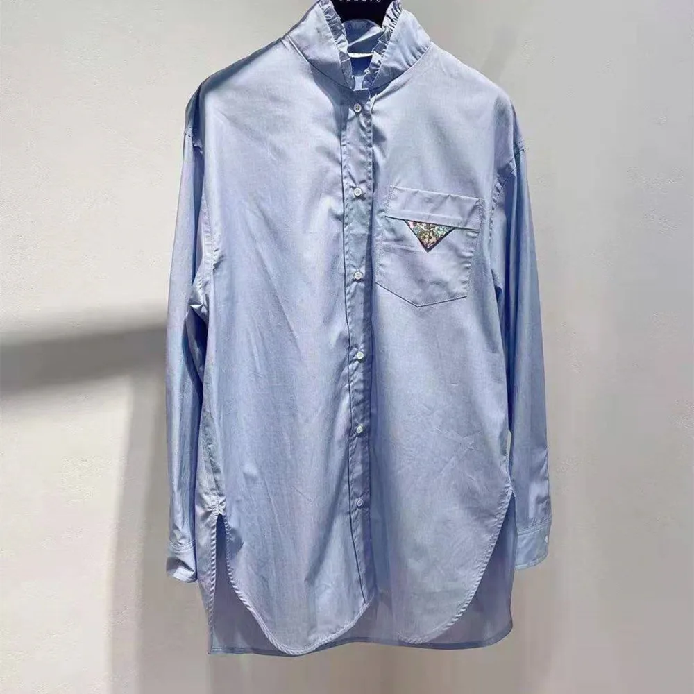 

Women Shirt 2021 Autumn and Winter New Style Lotus Collar Contracted Long Sleeve Long Shirt