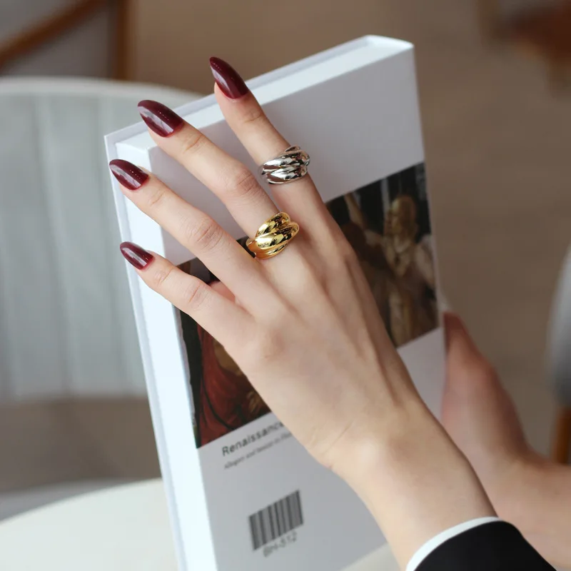 Серебряные блестящие широкие кольца для женщин в стиле INS минималистичные