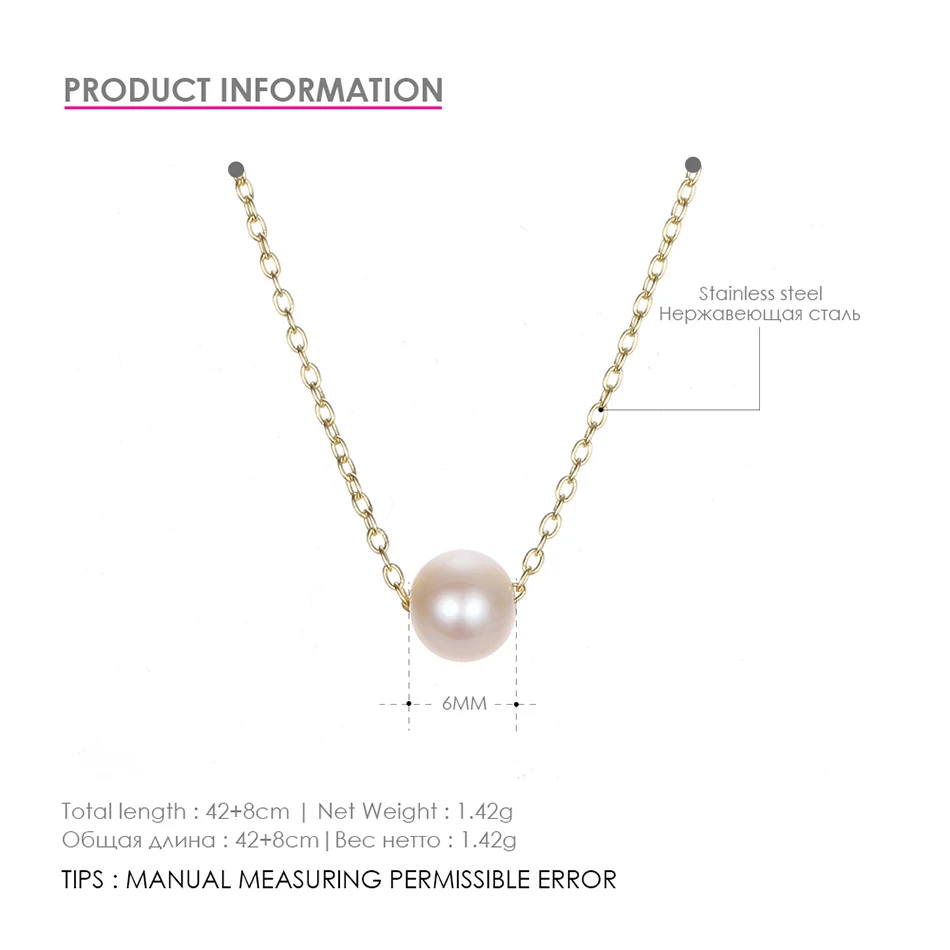 CC Stainless Steel Necklace For Women Simple Chain Imitation Pearl Pendant Classic Choker Gold Color Jewerly | Украшения и
