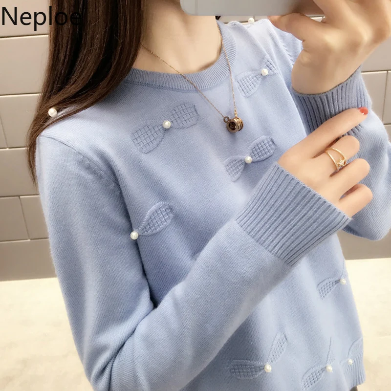 Neploe свободные Crazy Стиль вязаная пуловеры свитер женский сладкий Бисер дикий Sueter