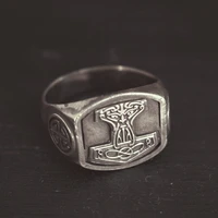 vintage viking mjolnir thors hammer ring for men 316l stainless steel nordic odin celtic knot ring retro amulet jewelry gift