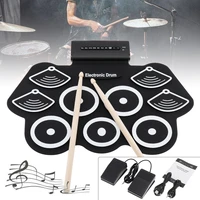 9 pads electronic roll up thicken silicone drum electric drum kit with drumsticks and sustain pedal