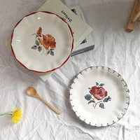 vintage rose flower plate creative ceramic ins dim sum western plate plate tableware home round shape afternoon tea cake tray