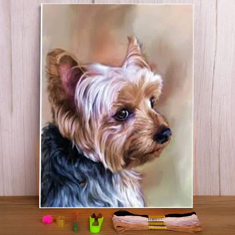 

Набор для вышивки крестиком 11CT с принтом животных йоркширского терьера, набор для рукоделия, нитки DMC, хобби, игла для шитья