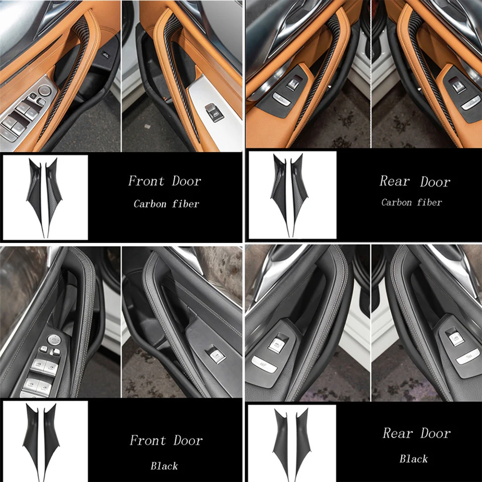 

For BMW 5-series G30 G38 Interior Door Handles Carbon Fiber Black 4pcs Handle Inner Pull Armrest Protective Cover Trim