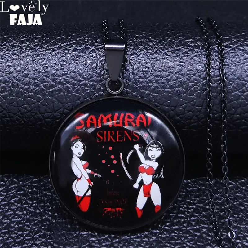 2021 модное ожерелье из нержавеющей стали и стекла черного цвета женское с