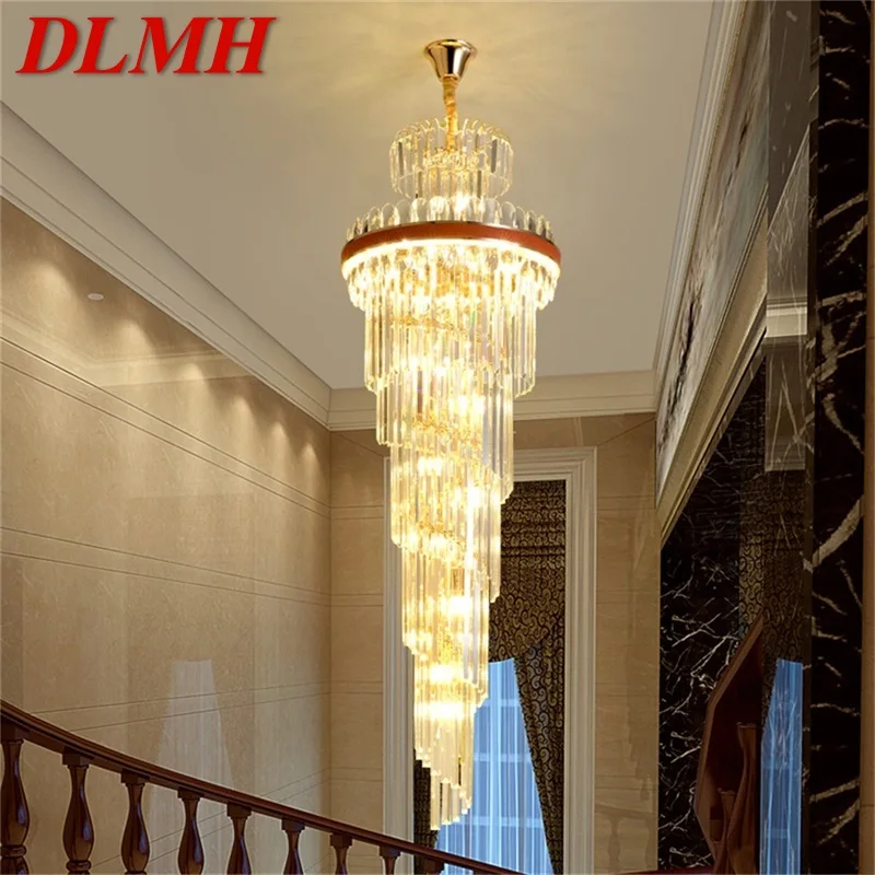 

Золотые люстры DLMH, современные хрустальные подвесные светильники, светильник светодиодный ные светильники для украшения лестницы, коридор...