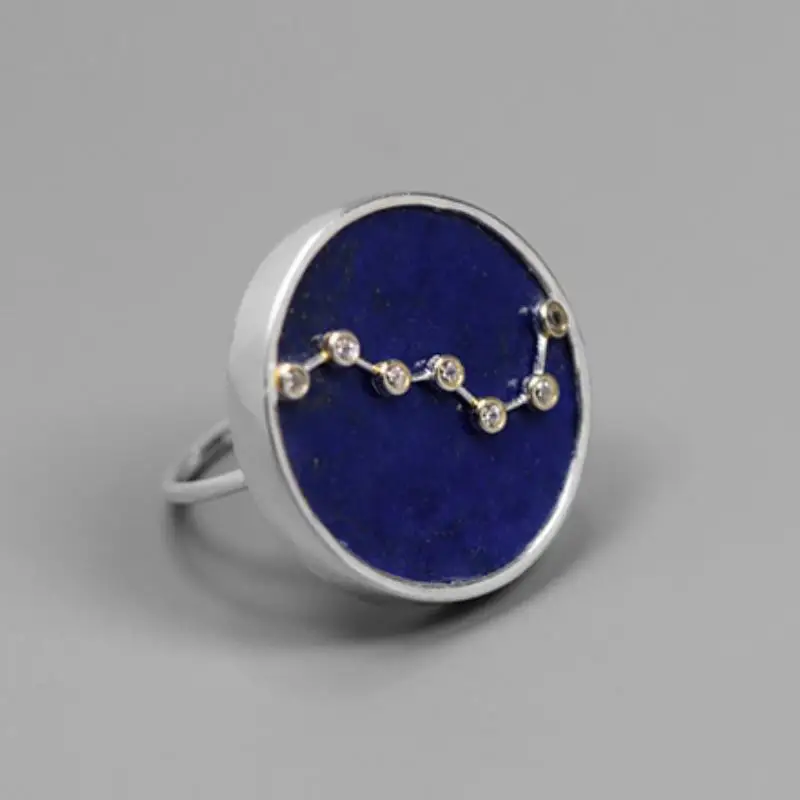 Женское серебряное кольцо с 925 пробы лазуритом и большой медведицей в форме