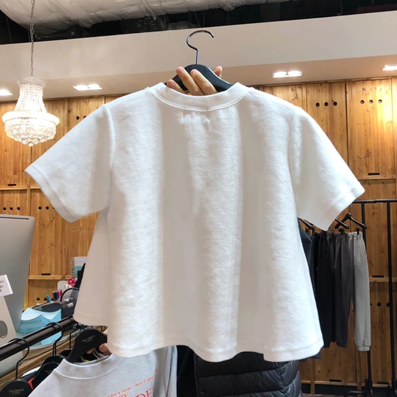 

New Cotton T-Shirt Korean Harajuku Style Summer Casual Letter Print Beauty Pattern Creativity O-Neck Fashion Student Women Tops