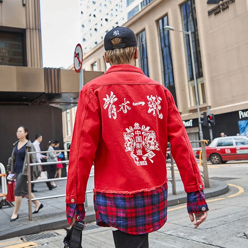 Весенне-осенняя мужская джинсовая куртка с буквенным принтом в китайском стиле