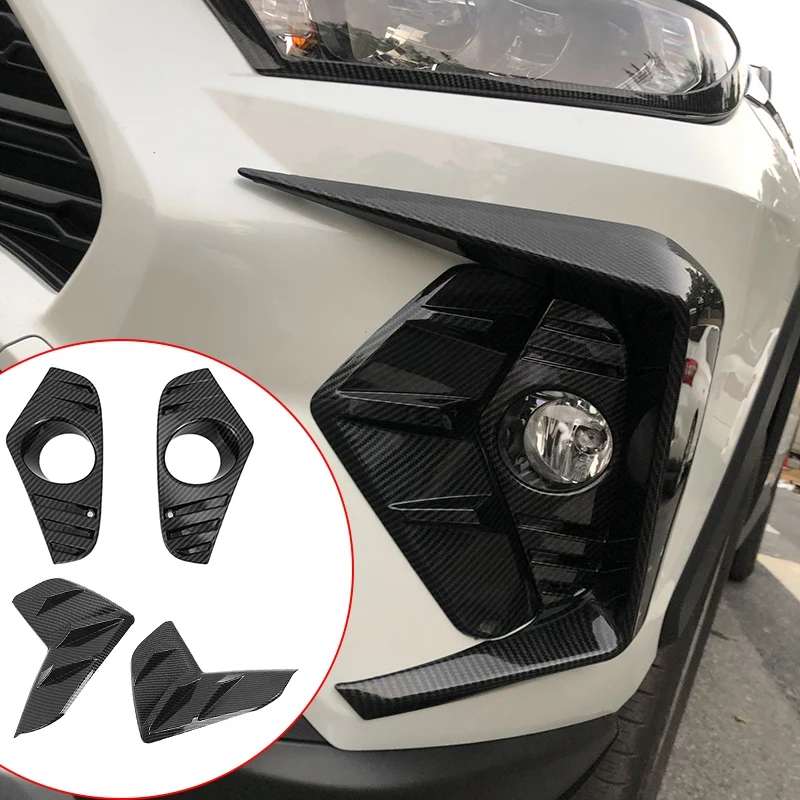 

4Pcs ABS Carbon Fiber Front Bumper Fog Light Lamp Frame Cover Trim for Toyota RAV4 2019 2020